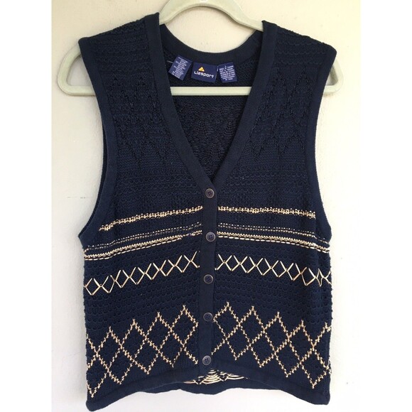 VTG 90s Liz Sport Sweater Vest Women M/L Crochet Button Cottagecore Grandma Y2K - Picture 3 of 14